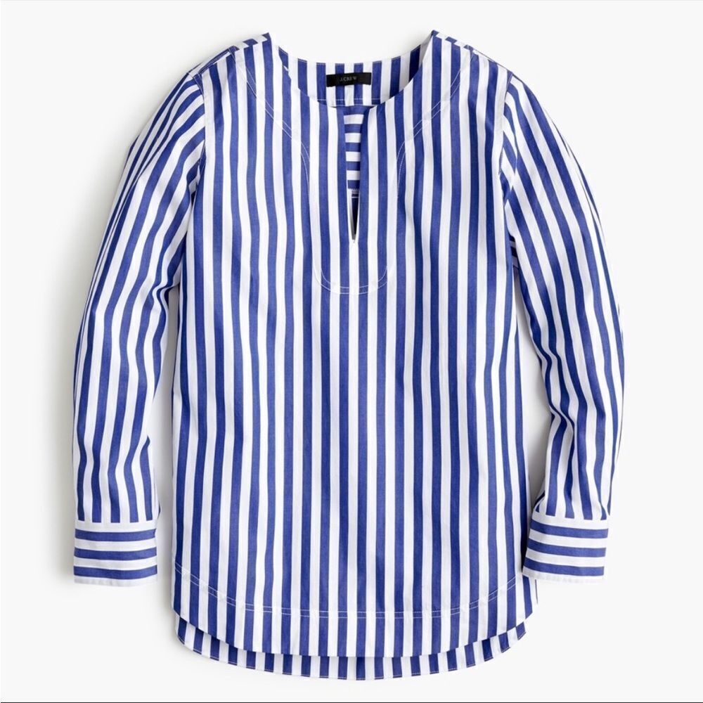 J. Crew Bold Stripe Cotton Poplin Tunic Blue